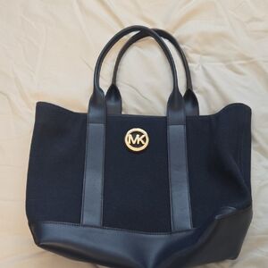 Michael Kors Fulton Navy Blue Canvas Shoulder Bag